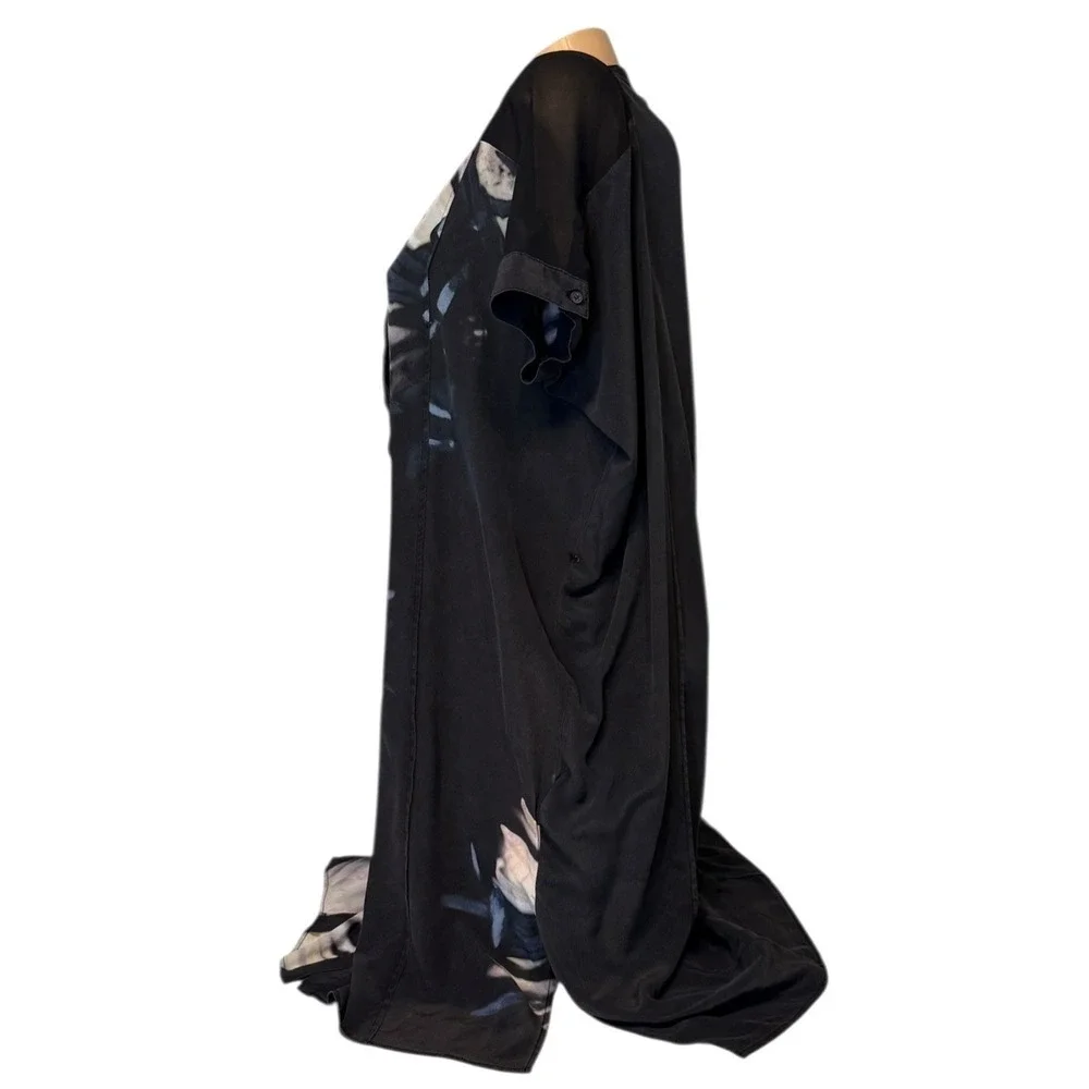 AllSaints Fleet Haze Silk Floral Shirt Dress Black Sheer Yoke Women's US 4 UK 8 - Picture 5 of 9